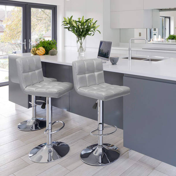 Orren Ellis Martel Swivel Adjustable Height PU Leather Bar Stool with